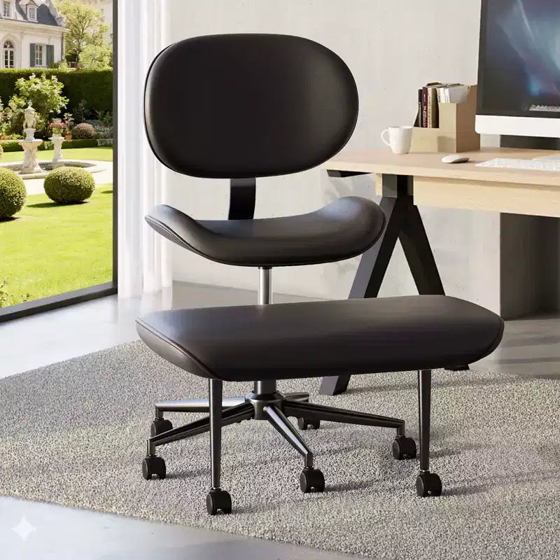 Silla de oficina Pinmoco sin brazos, con patas cruzadas, asiento extra ancho, diseño giratorio 360°, silla de escritorio ergonómica para oficina en casa, juegos y meditación