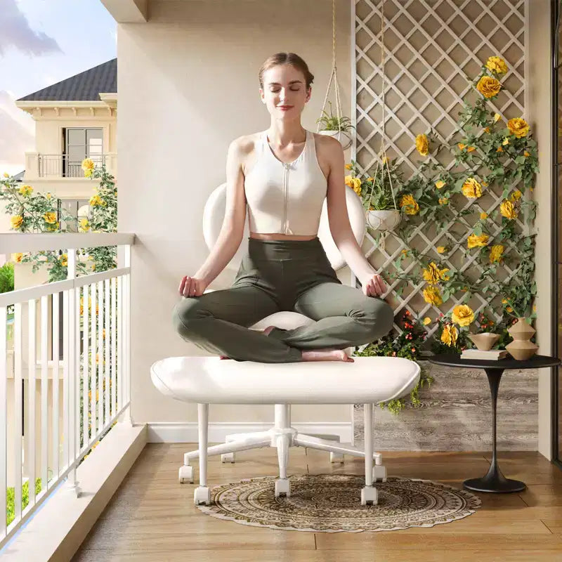 Silla de oficina Pinmoco sin brazos, con patas cruzadas, asiento extra ancho, diseño giratorio 360°, silla de escritorio ergonómica para oficina en casa, juegos y meditación