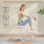 Silla de oficina Pinmoco sin brazos, con patas cruzadas, asiento extra ancho, diseño giratorio 360°, silla de escritorio ergonómica para oficina en casa, juegos y meditación