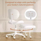 Silla de oficina Pinmoco sin brazos, con patas cruzadas, asiento extra ancho, diseño giratorio 360°, silla de escritorio ergonómica para oficina en casa, juegos y meditación
