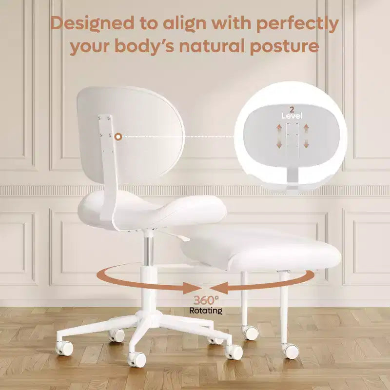 Silla de oficina Pinmoco sin brazos, con patas cruzadas, asiento extra ancho, diseño giratorio 360°, silla de escritorio ergonómica para oficina en casa, juegos y meditación