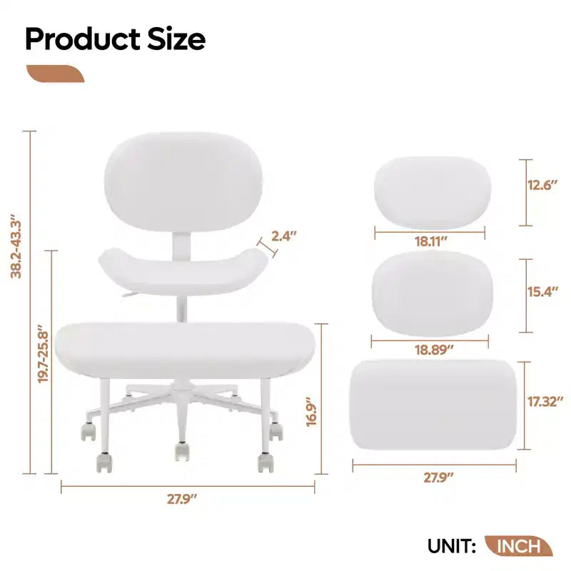 Silla de oficina Pinmoco sin brazos, con patas cruzadas, asiento extra ancho, diseño giratorio 360°, silla de escritorio ergonómica para oficina en casa, juegos y meditación