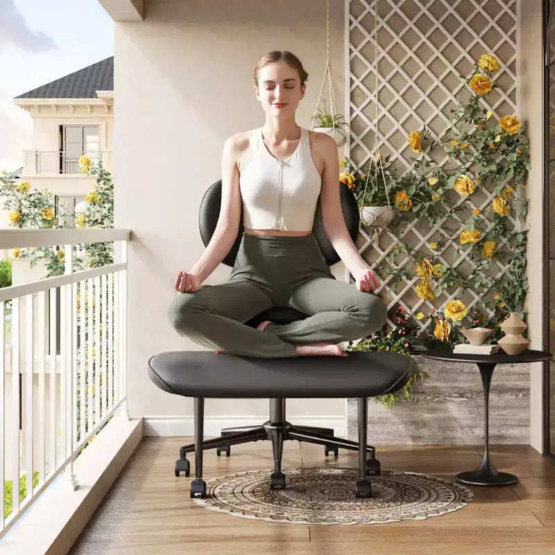 Silla de oficina Pinmoco sin brazos, con patas cruzadas, asiento extra ancho, diseño giratorio 360°, silla de escritorio ergonómica para oficina en casa, juegos y meditación