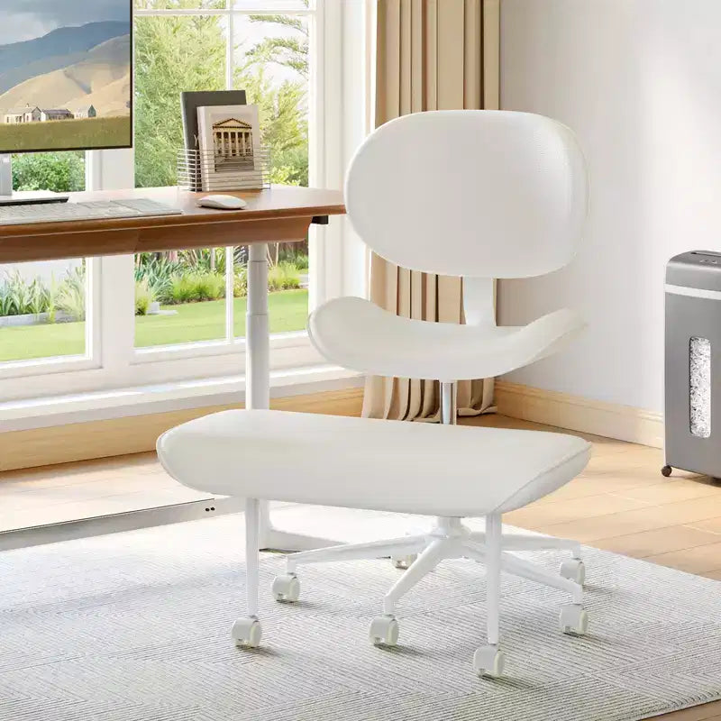 Silla de oficina Pinmoco sin brazos, con patas cruzadas, asiento extra ancho, diseño giratorio 360°, silla de escritorio ergonómica para oficina en casa, juegos y meditación