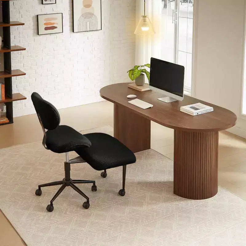 Silla de oficina Pinmoco sin brazos, con patas cruzadas, asiento extra ancho, diseño giratorio 360°, silla de escritorio ergonómica para oficina en casa, juegos y meditación