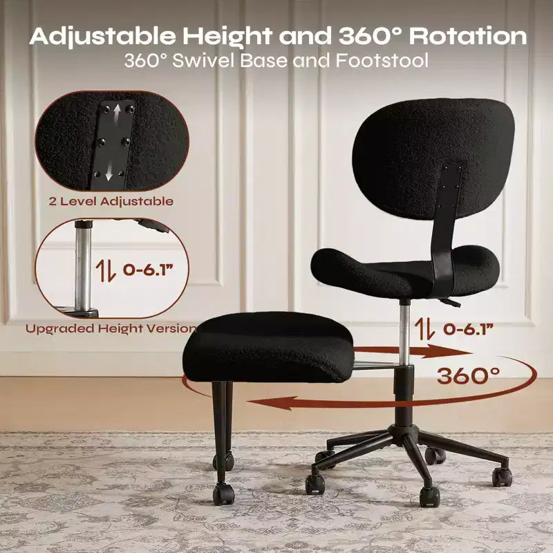 Silla de oficina Pinmoco sin brazos, con patas cruzadas, asiento extra ancho, diseño giratorio 360°, silla de escritorio ergonómica para oficina en casa, juegos y meditación