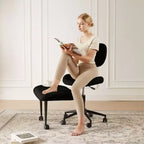 Silla de oficina Pinmoco sin brazos, con patas cruzadas, asiento extra ancho, diseño giratorio 360°, silla de escritorio ergonómica para oficina en casa, juegos y meditación