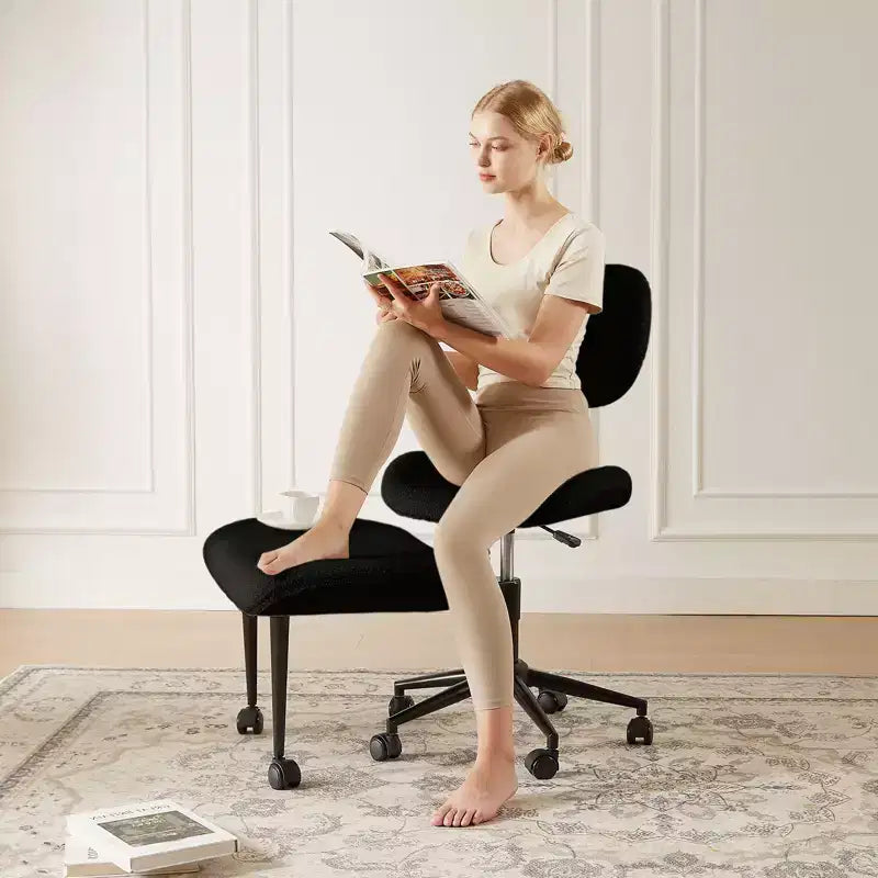 Silla de oficina Pinmoco sin brazos, con patas cruzadas, asiento extra ancho, diseño giratorio 360°, silla de escritorio ergonómica para oficina en casa, juegos y meditación