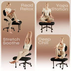 Silla de oficina Pinmoco sin brazos, con patas cruzadas, asiento extra ancho, diseño giratorio 360°, silla de escritorio ergonómica para oficina en casa, juegos y meditación