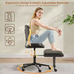 Silla de oficina Pinmoco sin brazos, con patas cruzadas, asiento extra ancho, diseño giratorio 360°, silla de escritorio ergonómica para oficina en casa, juegos y meditación