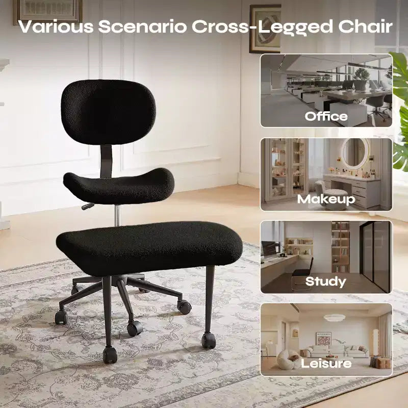 Silla de oficina Pinmoco sin brazos, con patas cruzadas, asiento extra ancho, diseño giratorio 360°, silla de escritorio ergonómica para oficina en casa, juegos y meditación