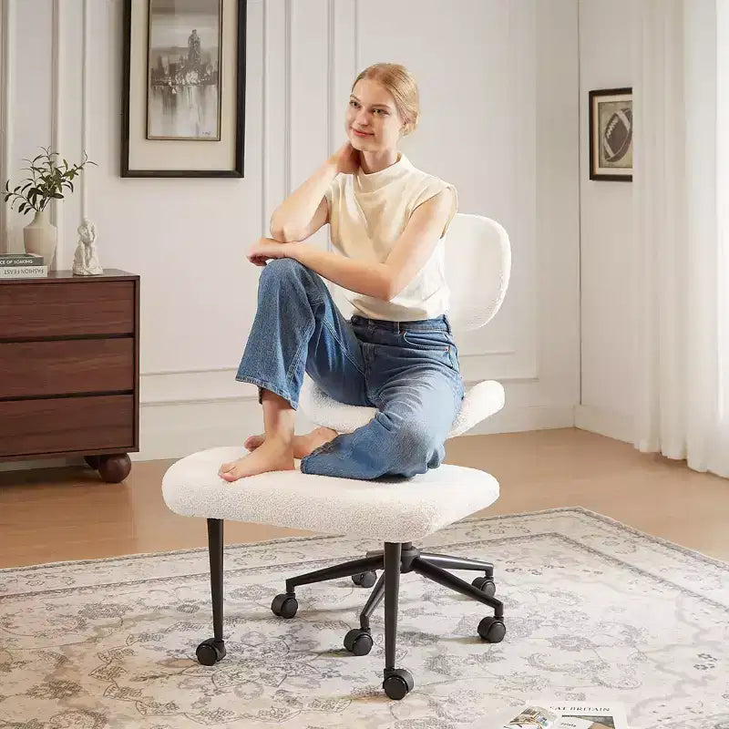 Silla de oficina Pinmoco sin brazos, con patas cruzadas, asiento extra ancho, diseño giratorio 360°, silla de escritorio ergonómica para oficina en casa, juegos y meditación