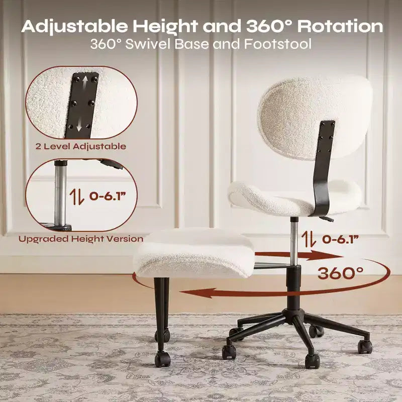 Silla de oficina Pinmoco sin brazos, con patas cruzadas, asiento extra ancho, diseño giratorio 360°, silla de escritorio ergonómica para oficina en casa, juegos y meditación