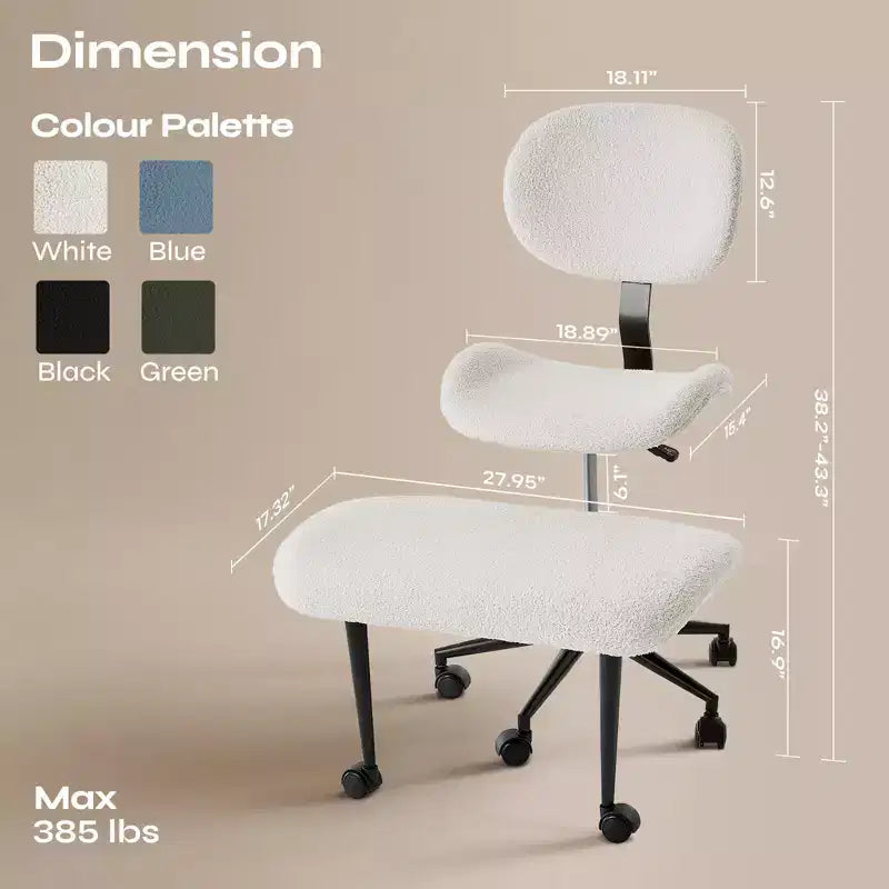 Silla de oficina Pinmoco sin brazos, con patas cruzadas, asiento extra ancho, diseño giratorio 360°, silla de escritorio ergonómica para oficina en casa, juegos y meditación