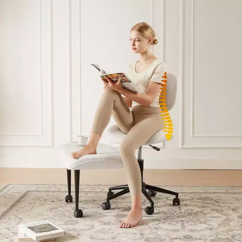 Silla de oficina Pinmoco sin brazos, con patas cruzadas, asiento extra ancho, diseño giratorio 360°, silla de escritorio ergonómica para oficina en casa, juegos y meditación