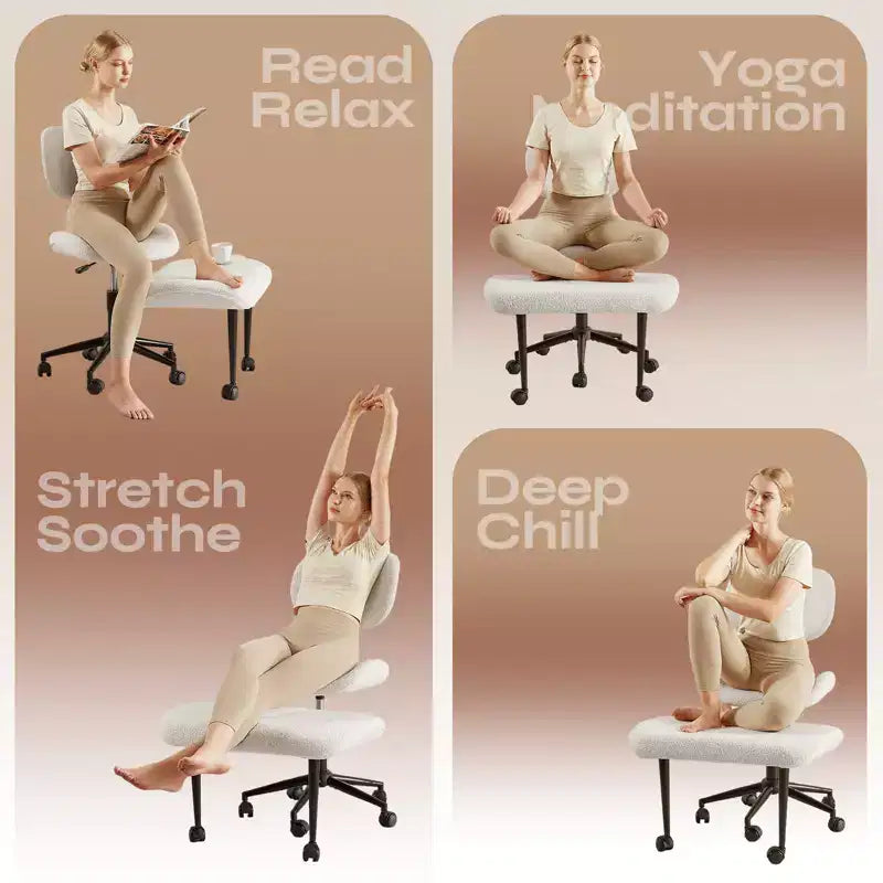 Silla de oficina Pinmoco sin brazos, con patas cruzadas, asiento extra ancho, diseño giratorio 360°, silla de escritorio ergonómica para oficina en casa, juegos y meditación