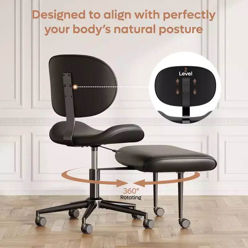 Silla de oficina Pinmoco sin brazos, con patas cruzadas, asiento extra ancho, diseño giratorio 360°, silla de escritorio ergonómica para oficina en casa, juegos y meditación