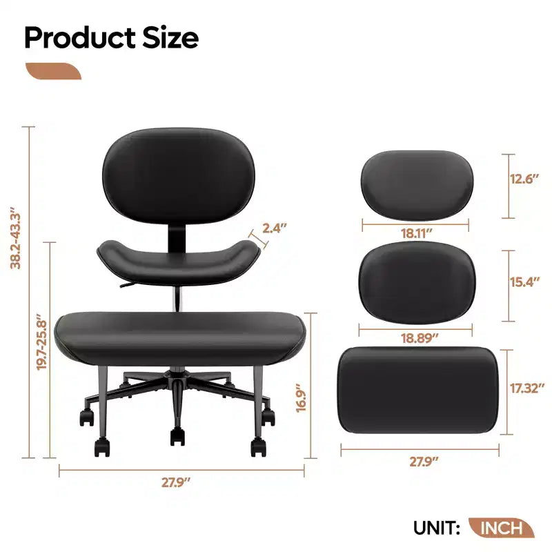 Silla de oficina Pinmoco sin brazos, con patas cruzadas, asiento extra ancho, diseño giratorio 360°, silla de escritorio ergonómica para oficina en casa, juegos y meditación