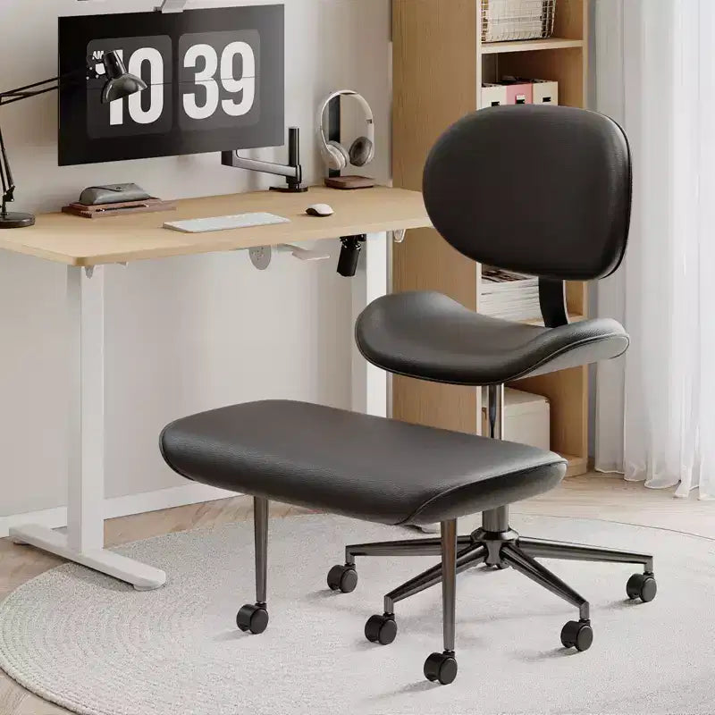 Silla de oficina Pinmoco sin brazos, con patas cruzadas, asiento extra ancho, diseño giratorio 360°, silla de escritorio ergonómica para oficina en casa, juegos y meditación