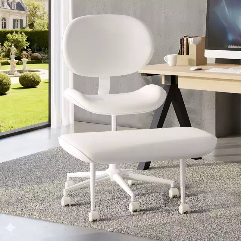 Silla de oficina Pinmoco sin brazos, con patas cruzadas, asiento extra ancho, diseño giratorio 360°, silla de escritorio ergonómica para oficina en casa, juegos y meditación