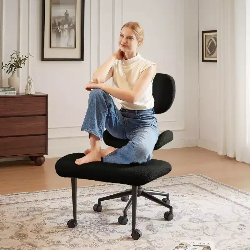 Silla de oficina Pinmoco sin brazos, con patas cruzadas, asiento extra ancho, diseño giratorio 360°, silla de escritorio ergonómica para oficina en casa, juegos y meditación
