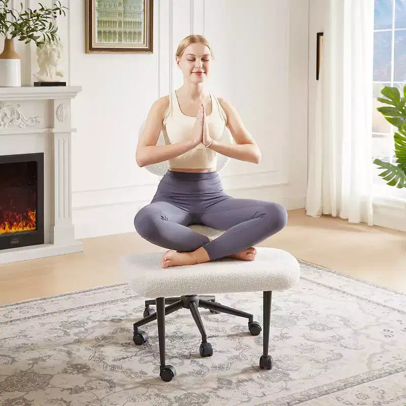 Silla de oficina Pinmoco sin brazos, con patas cruzadas, asiento extra ancho, diseño giratorio 360°, silla de escritorio ergonómica para oficina en casa, juegos y meditación