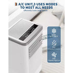 Acondicionador de aire portátil de 10.000 BTU con calefactor para habitaciones de hasta 32,5 m² (350 pies cuadrados), unidad de aire acondicionado autónoma 3 en 1 con ventilador y deshumidificador, modo de suspensión, oscilación automática