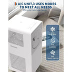 Acondicionador de aire portátil Garvee de 14000 BTU, panel de control fácil y moderno en blanco, enfriamiento de bajo consumo para habitaciones grandes y oficinas en casa