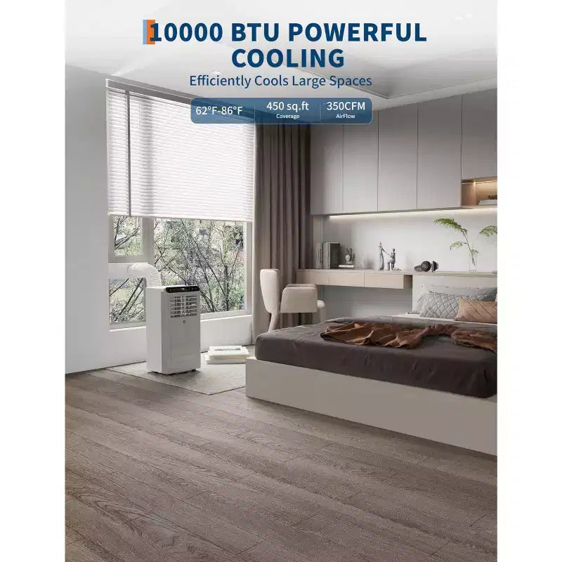 Acondicionador de aire portátil de 10,000 BTU con calefacción, unidad de aire acondicionado portátil 3 en 1 con ventilador y deshumidificador, aire acondicionado de habitación enfría hasta 450 pies cuadrados