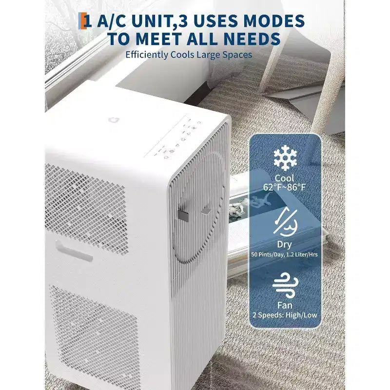Aire Acondicionado Portátil Garvee de 8000 BTU con Control Remoto, Unidad de CA 3 en 1 Silenciosa, Modo Reposo, Ventilador de Enfriamiento de Bajo Consumo, Kit para Ventana