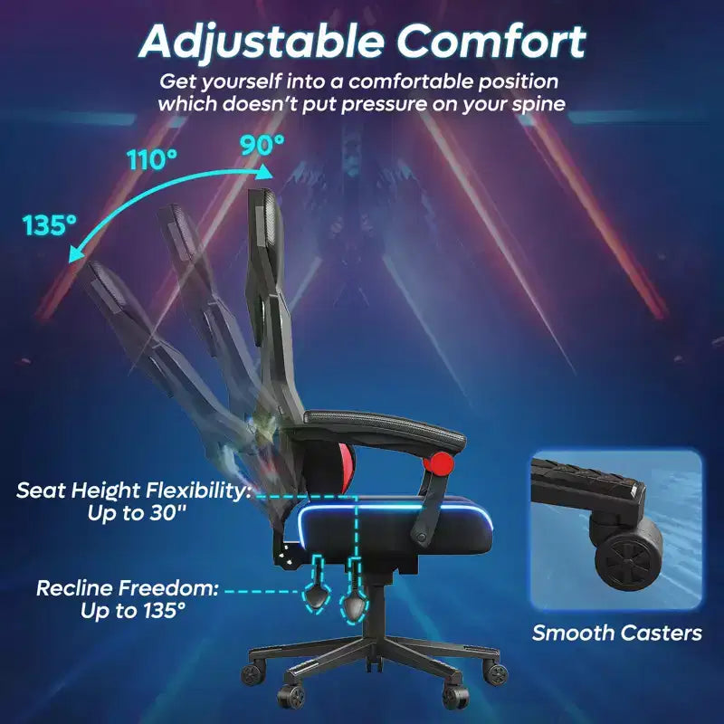 Silla Gaming Bestier con tejido transpirable, iluminación LED RGB y reposabrazos ajustables