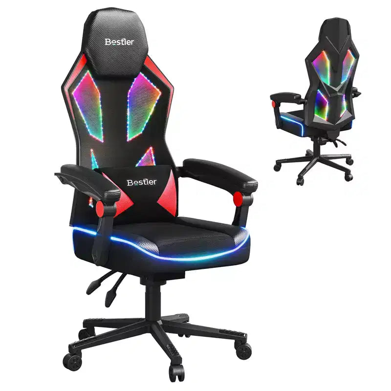 Silla Gaming Bestier con tejido transpirable, iluminación LED RGB y reposabrazos ajustables