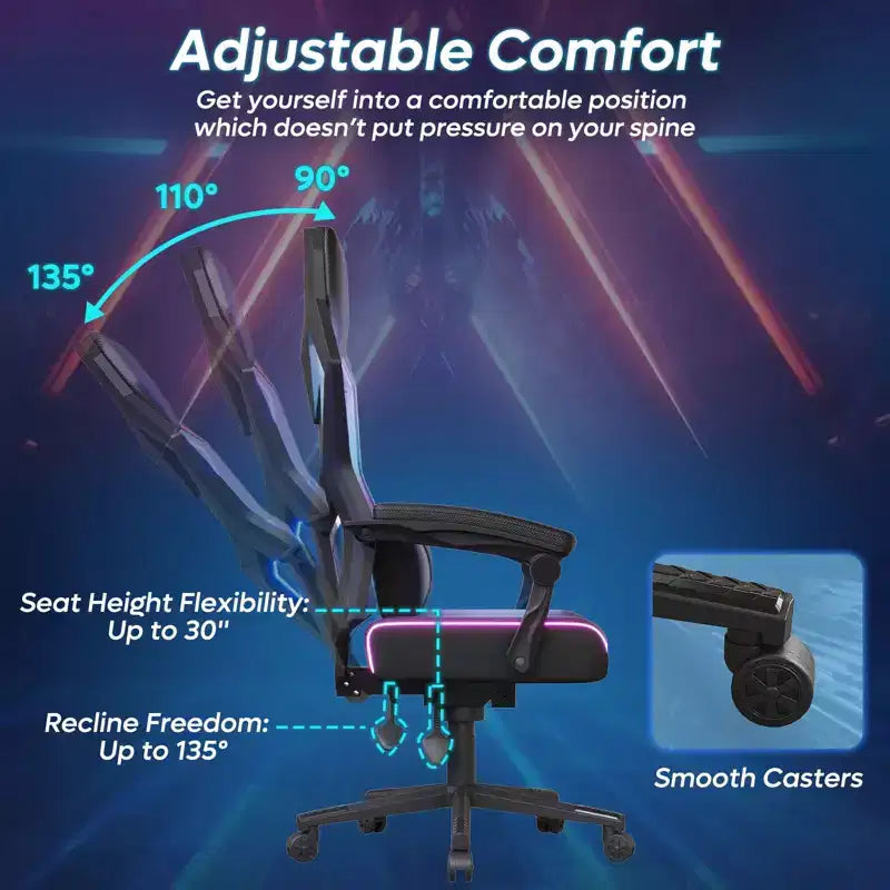 Silla Gaming Bestier con tejido transpirable, iluminación LED RGB y reposabrazos ajustables