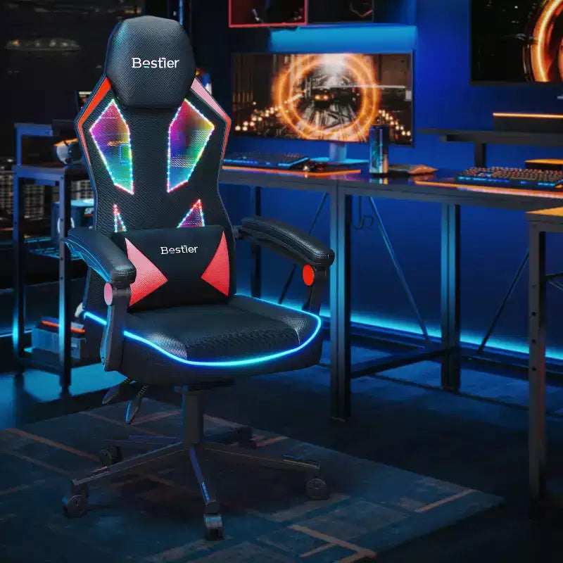 Silla Gaming Bestier con tejido transpirable, iluminación LED RGB y reposabrazos ajustables