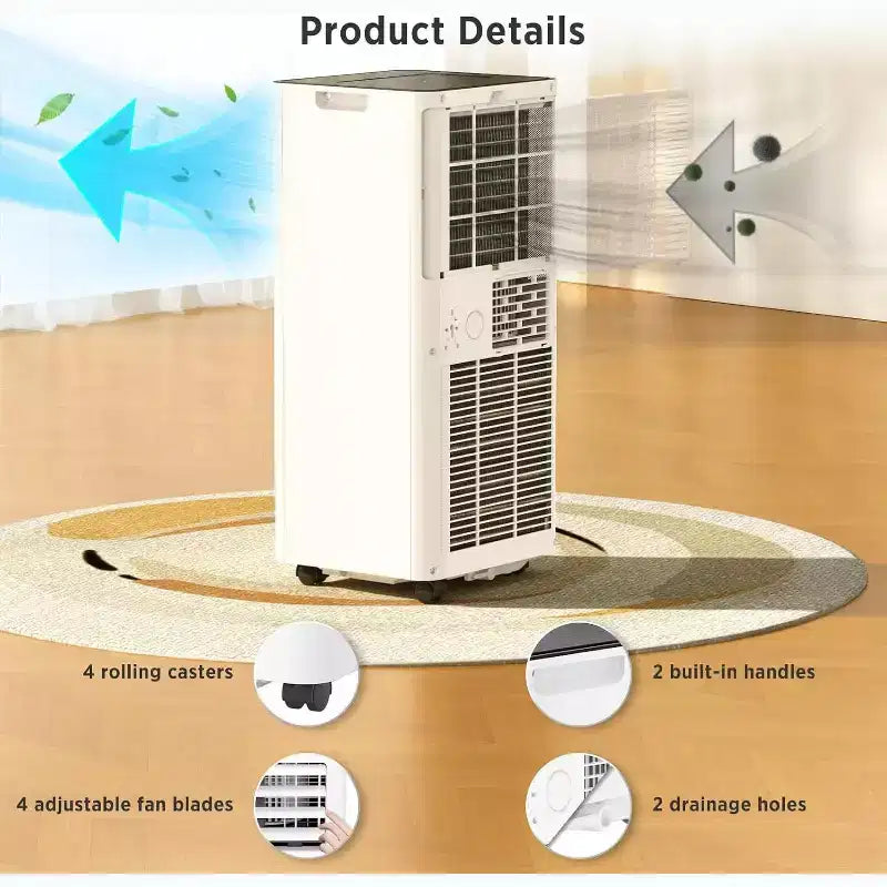 Aire Acondicionado Portátil ZAFRO 10,000 BTU, Enfría Hasta 41.8 m², Unidad de CA Portátil de 4 Modos con Control Remoto/Pantalla LED, Blanco