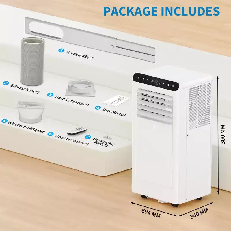 Aire Acondicionado Portátil de 10,000 BTU con Enfriamiento 3 en 1, Deshumidificador y Ventilador