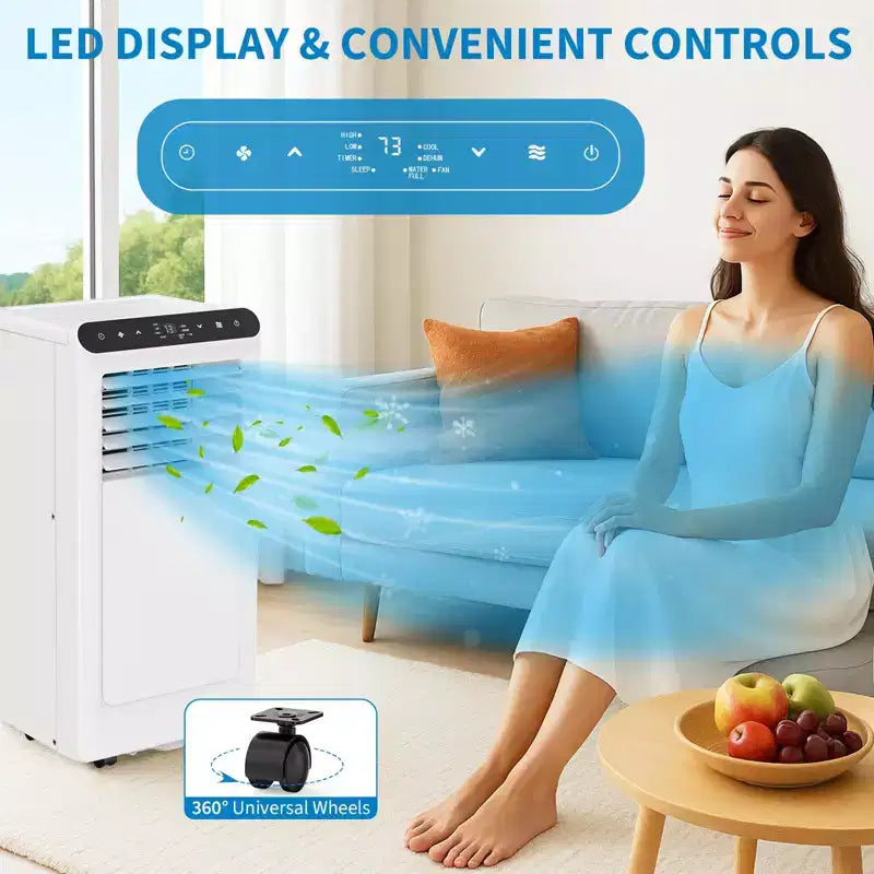 Aire Acondicionado Portátil de 10,000 BTU con Enfriamiento 3 en 1, Deshumidificador y Ventilador