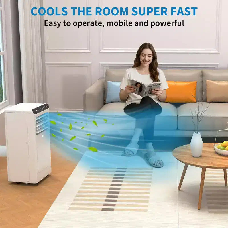 Aire Acondicionado Portátil de 10,000 BTU con Enfriamiento 3 en 1, Deshumidificador y Ventilador