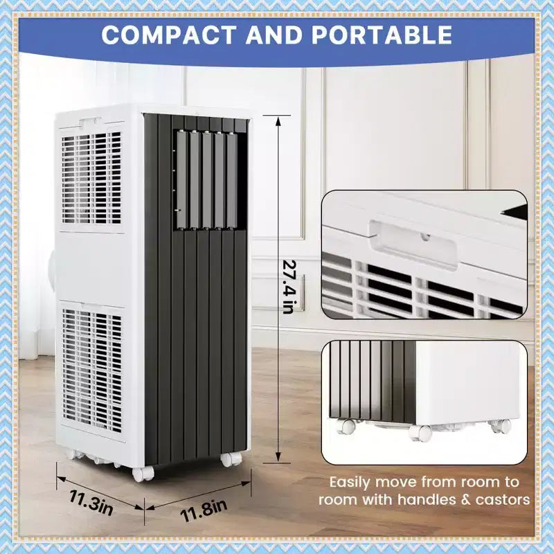 Acondicionador de aire portátil de 8000 BTU, aire acondicionado 3 en 1 con deshumidificador y ventilador, para habitaciones de hasta 32.5 metros cuadrados, con control remoto y kit para ventana