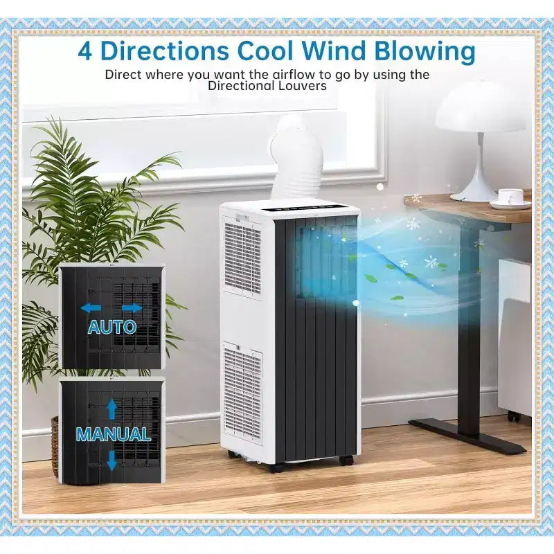 Acondicionador de aire portátil de 8000 BTU, aire acondicionado 3 en 1 con deshumidificador y ventilador, para habitaciones de hasta 32.5 metros cuadrados, con control remoto y kit para ventana