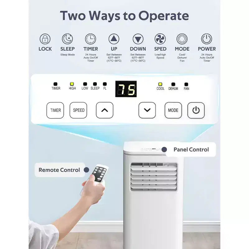Aire Acondicionado Portátil ZAFRO de 8,000 BTU, Aires Acondicionados para Habitaciones de hasta 32,5 m², Portátil para Casa/Oficina/Dormitorios, Blanco