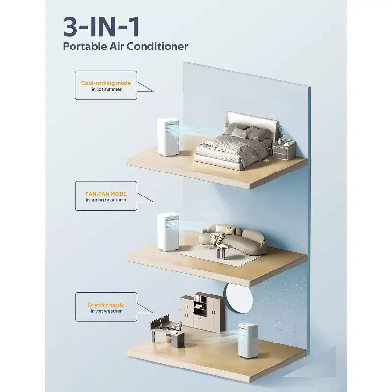 Aire Acondicionado Portátil ZAFRO de 8,000 BTU, Aires Acondicionados para Habitaciones de hasta 32,5 m², Portátil para Casa/Oficina/Dormitorios, Blanco
