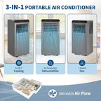 Aires Acondicionados Portátiles de 10000 BTU, Aire Acondicionado Portátil 3 en 1 con Deshumidificador, Ventilador, Control Remoto, Modo Noche, Kit de Instalación para Ventana, Hasta 450 Pies Cuadrados.
