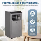 Aires Acondicionados Portátiles de 10000 BTU, Aire Acondicionado Portátil 3 en 1 con Deshumidificador, Ventilador, Control Remoto, Modo Noche, Kit de Instalación para Ventana, Hasta 450 Pies Cuadrados.