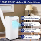 Acondicionador de aire portátil de 8.000 BTU (ASHRAE) / 6.000 BTU (SACC) con funciones de refrigeración, deshumidificador, ventilador, control remoto, modo de suspensión y temporizador de 24 horas