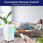 Acondicionador de aire portátil de 8.000 BTU (ASHRAE) / 6.000 BTU (SACC) con funciones de refrigeración, deshumidificador, ventilador, control remoto, modo de suspensión y temporizador de 24 horas