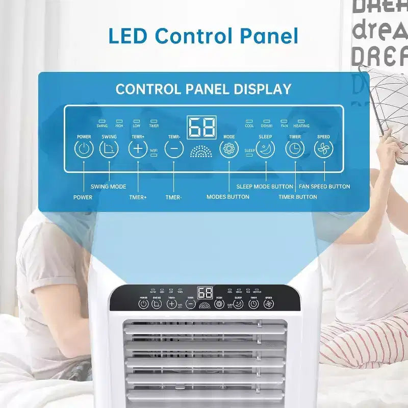 Aire Acondicionado Portátil Ultra Silencioso de 8000 BTU, 3 en 1, con Deshumidificador y Ventilador, Temporizador de 24 horas, Kit para Ventana y Control Remoto para 350 pies cuadrados