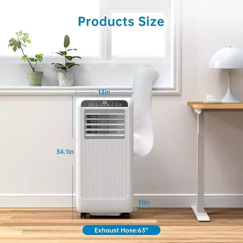 Aire Acondicionado Portátil Ultra Silencioso de 8000 BTU, 3 en 1, con Deshumidificador y Ventilador, Temporizador de 24 horas, Kit para Ventana y Control Remoto para 350 pies cuadrados