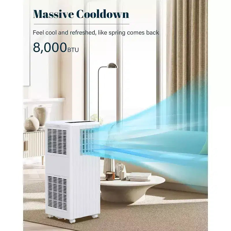 Garvee Aire Acondicionado Portátil 8000 BTU con Control Remoto 3 en 1 Enfriamiento Deshumidificación Ventilador para Habitaciones de hasta 32.5 m²