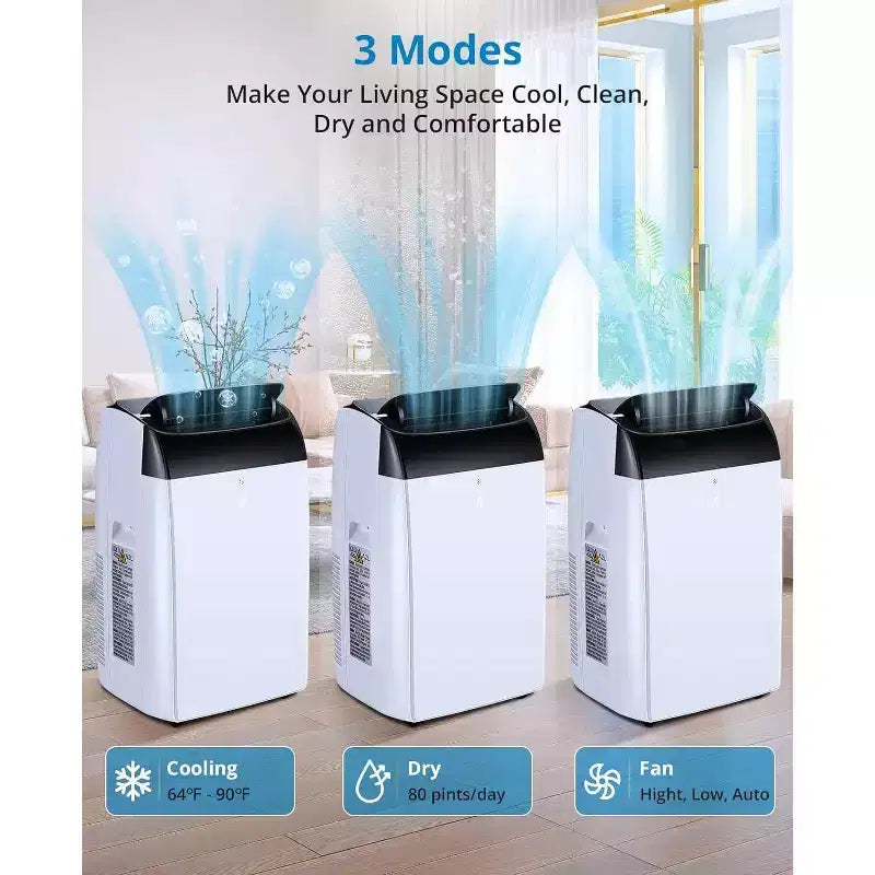 Aire acondicionado portátil de 14000 BTU, unidad de aire acondicionado 3 en 1 para habitaciones de hasta 70 metros cuadrados con deshumidificador